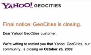 Yahoo je dokončno ukinil Geocities 26. oktobra 2009
